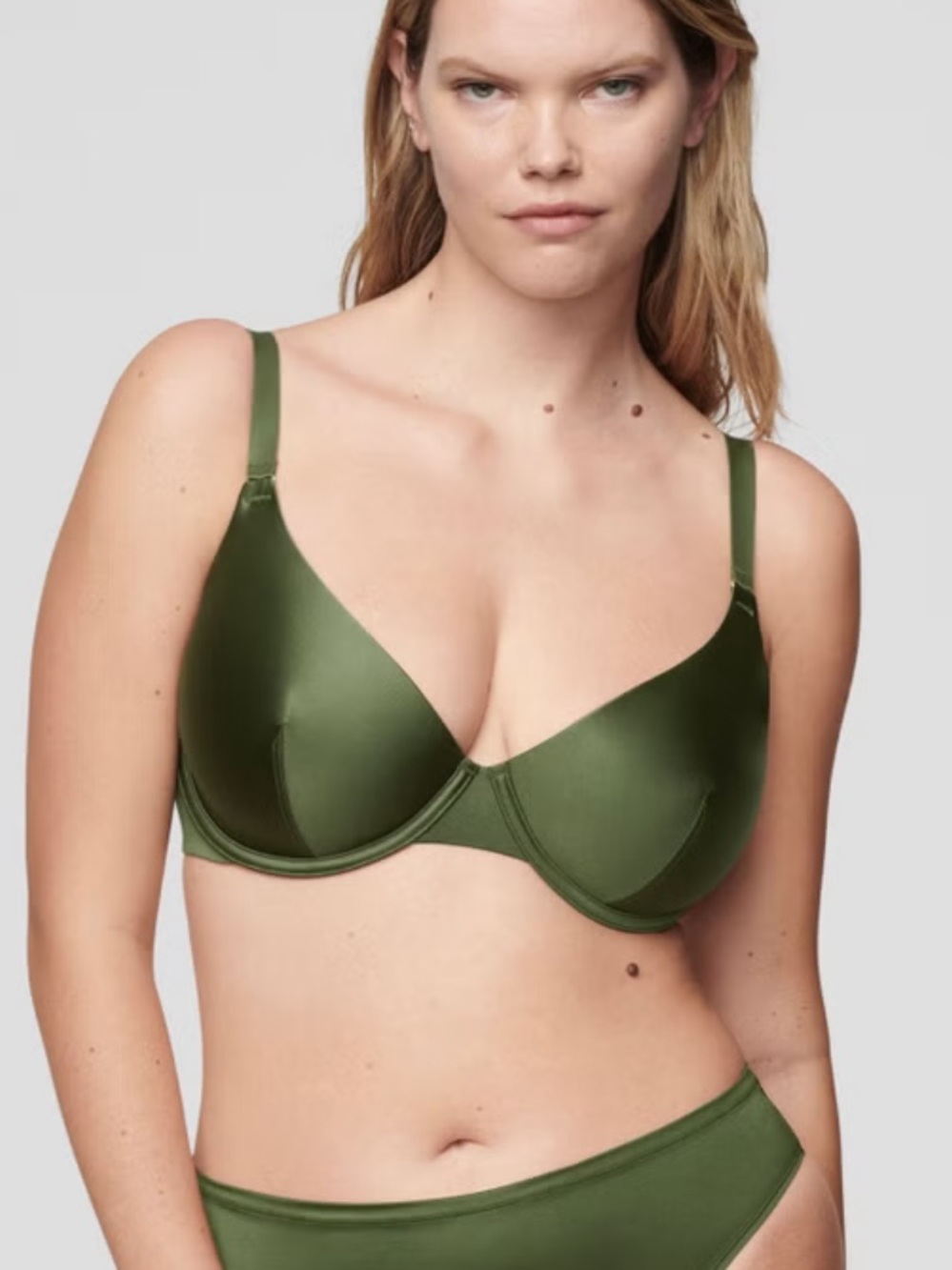 CUUP Plunge Satin Underwire Bra in Olive Green - Vine Shine